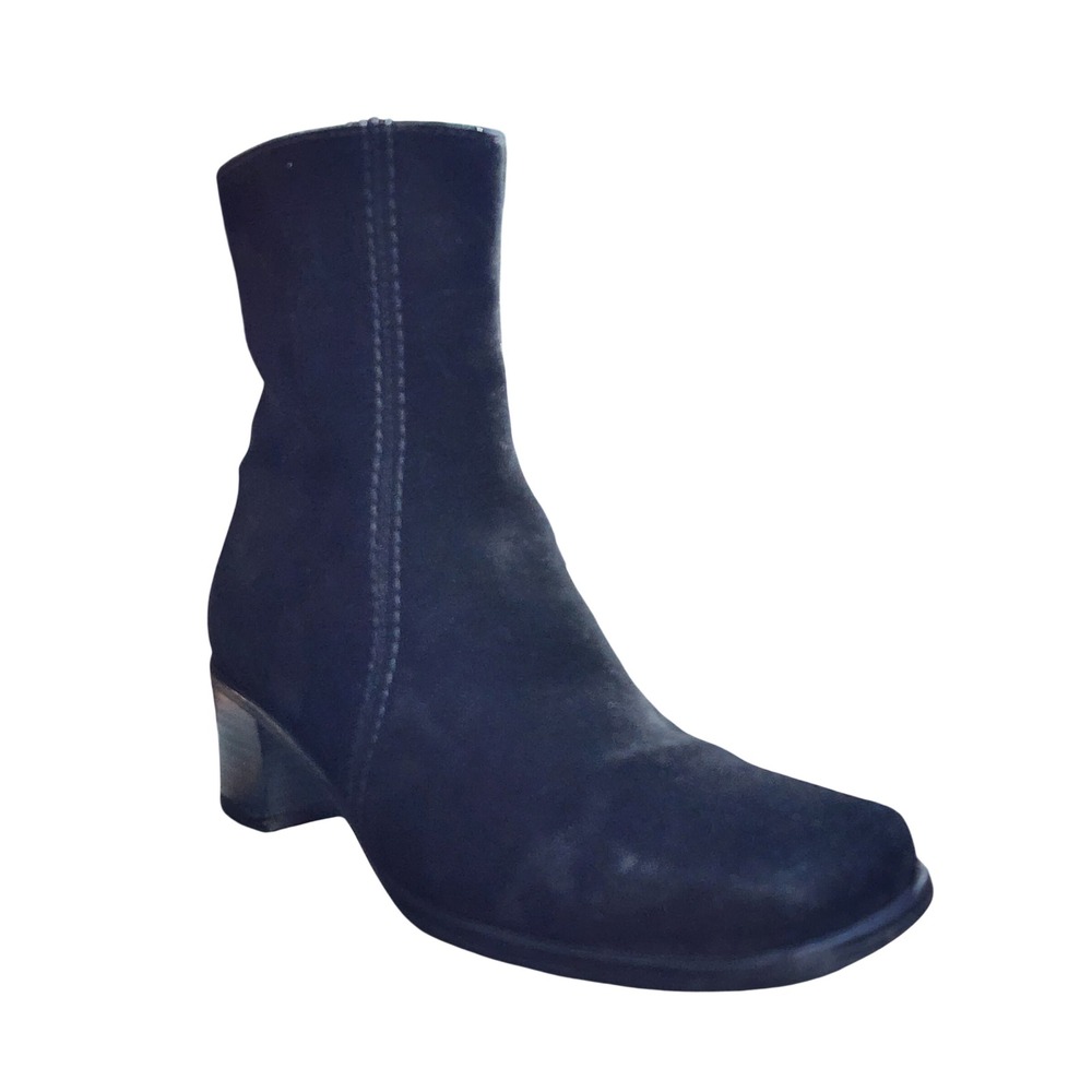 La Canadienne 24182 Black Suede Waterproof Square Toe Ankle Boots Womens 6